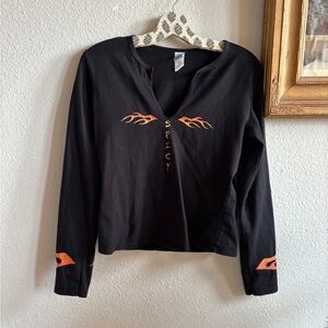 Ragdoll Black Long Sleeve Top with Orange Flame Accents